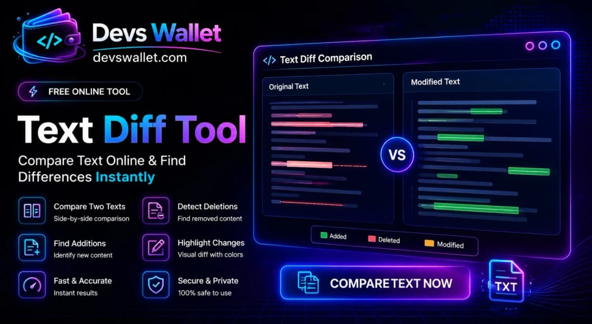 Text Diff Tool online text comparison and difference checker