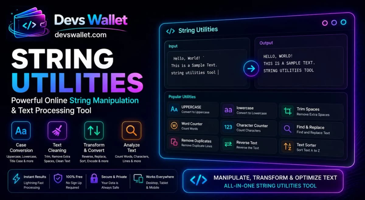 String Utilities online text manipulation and formatting toolkit