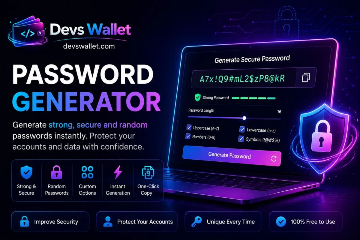 Password Generator tool for creating secure, random, and strong passwords online to improve account security.