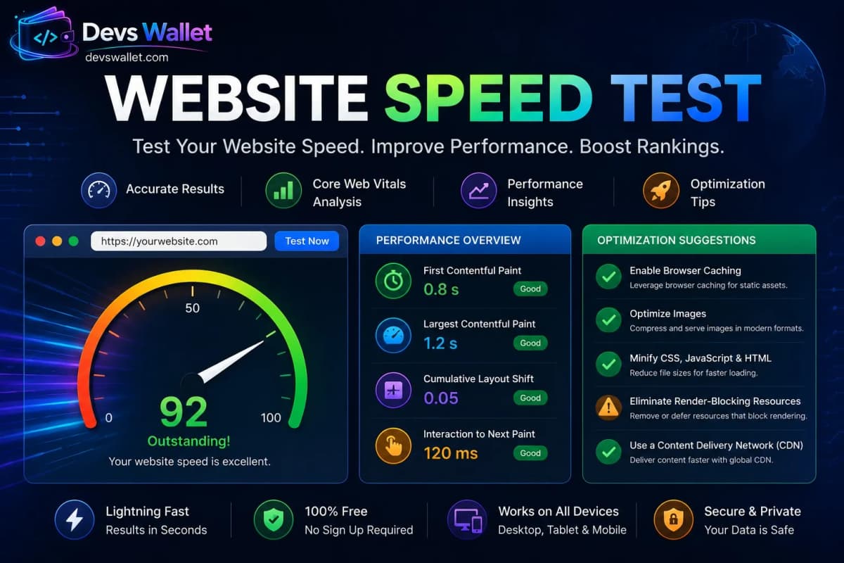 Website Speed Test featured image displaying website performance analysis and loading speed metrics