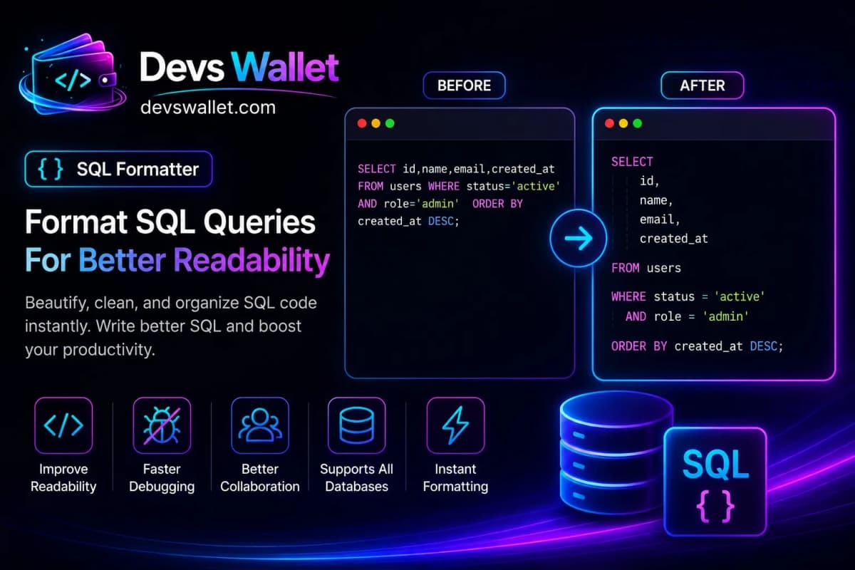SQL Formatter tool showing formatted SQL query structure and database code optimization