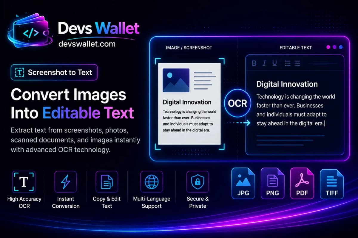 Screenshot to Text guide showing OCR image recognition and text extraction