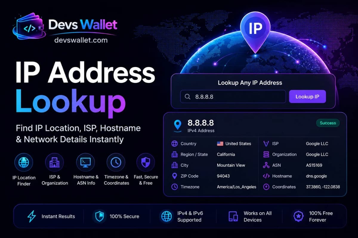Free IP Address Lookup Tool to Find IP Location, ISP, Hostname and Network Information